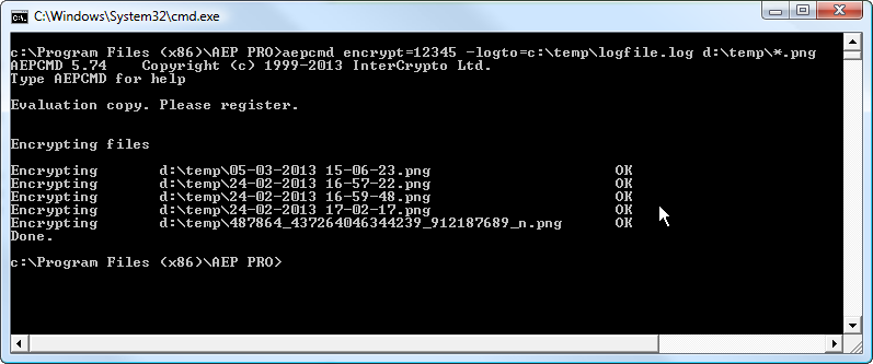 command line encryption tool to log file